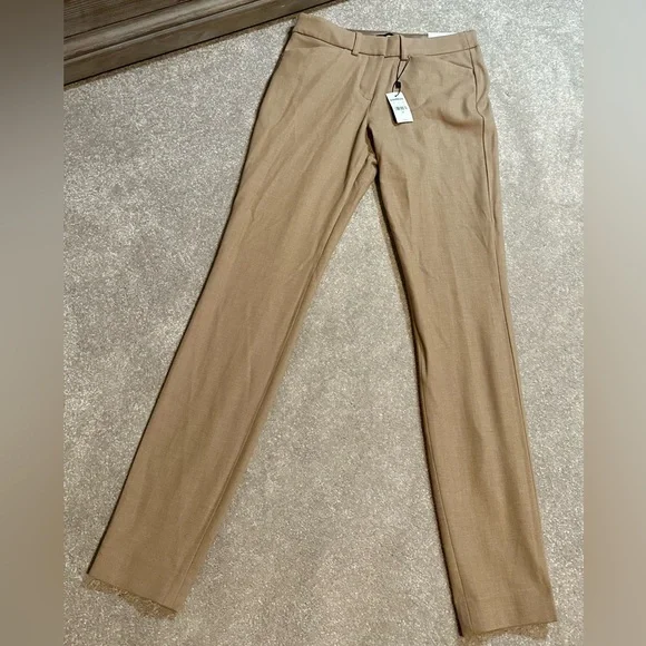 Women’s Express Skinny Mid Rise Stretch Dress Pants Slacks, Tan Khaki, size 0 - Picture 2 of 8